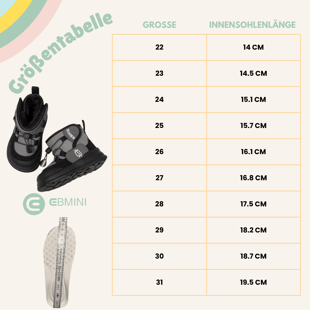 EBMINI® FOZ - Wasserdichte Barfußstiefel für Kinder mit Futterung - Ebmini® - Kinder Barfußschuhe - 