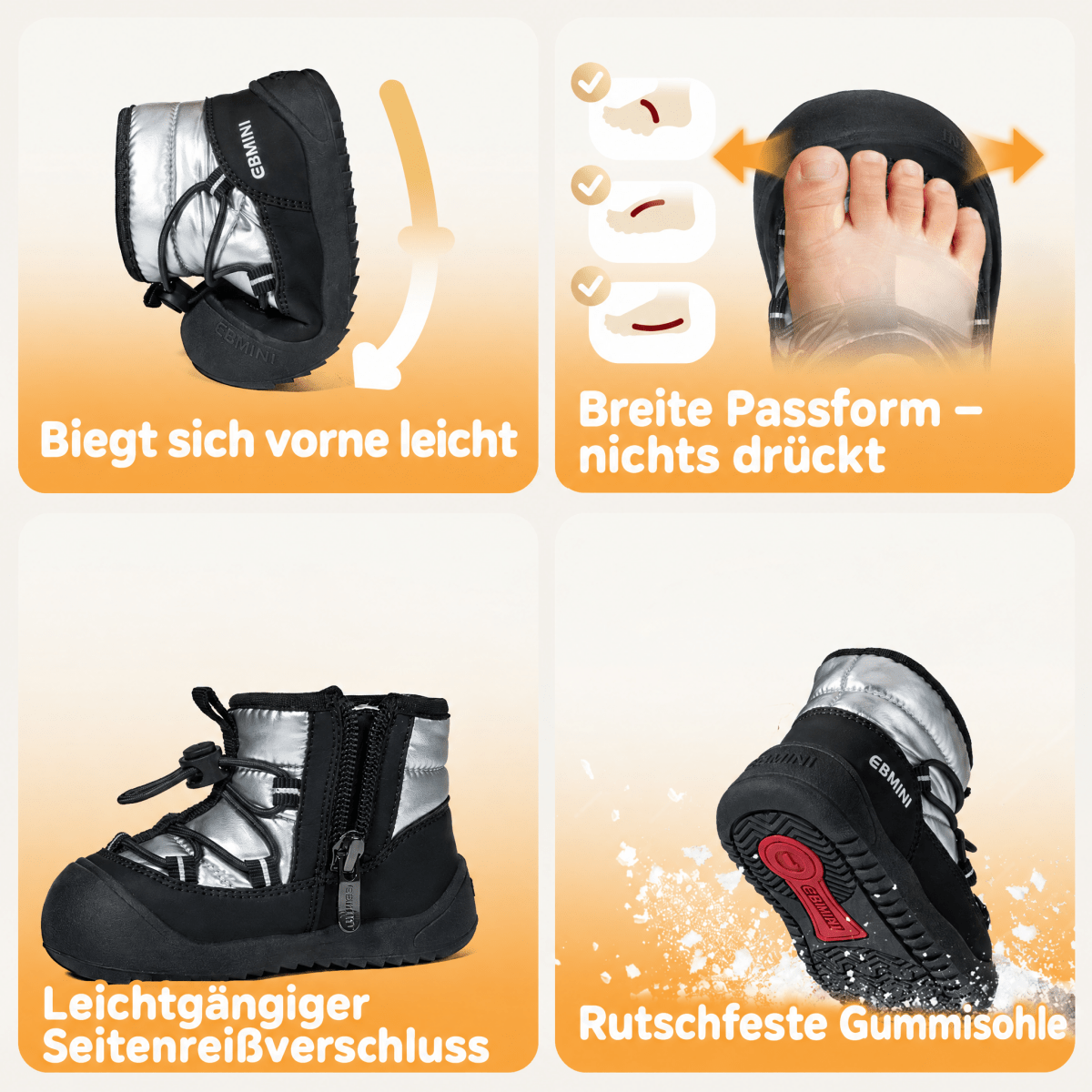 EBMINI® LUMI - Wasserdichte Barfußstiefel für Kinder mit Warmfutter - Ebmini® - Kinder Barfußschuhe - LUMI-SIL-18