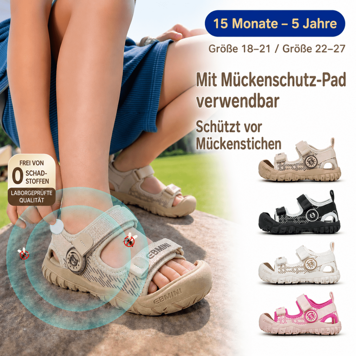 EBMINI® MUS – Ultraleichte Barfußsandalen für Kinder mit Mückenschutzmittel - Ebmini® - Kinder Barfußsandalen - 