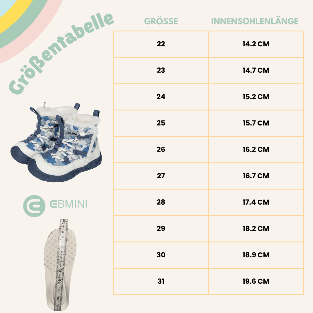 EBMINI® NUVI - Wasserdichte Barfußstiefel für Kinder mit warmfutter - Ebmini® - Kinder Barfußschuhe - 